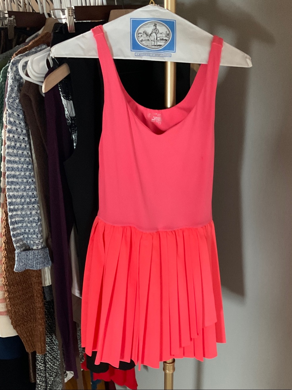 Offline Bright Coral Pink Pleated Tank Dress